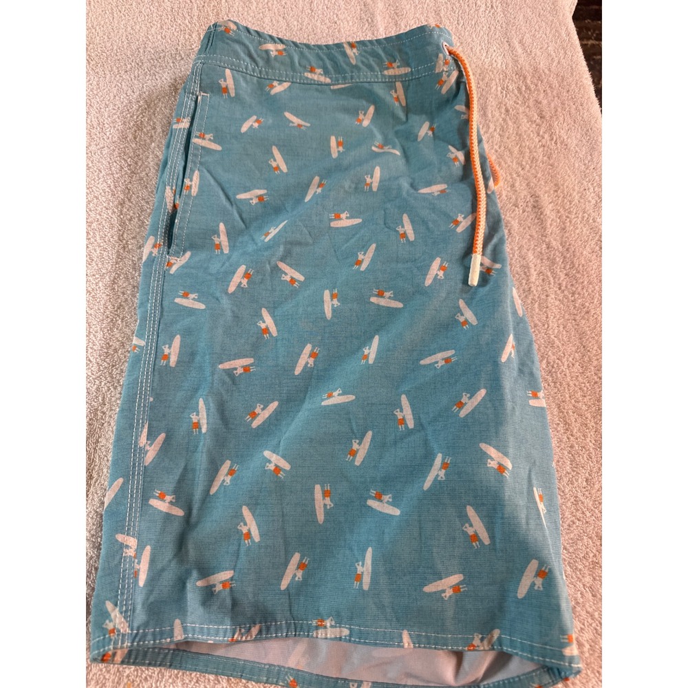 Johnnie-O Mens Surfer Print Swim Trunks Light Blue XL Board Shorts Mesh Lined XL